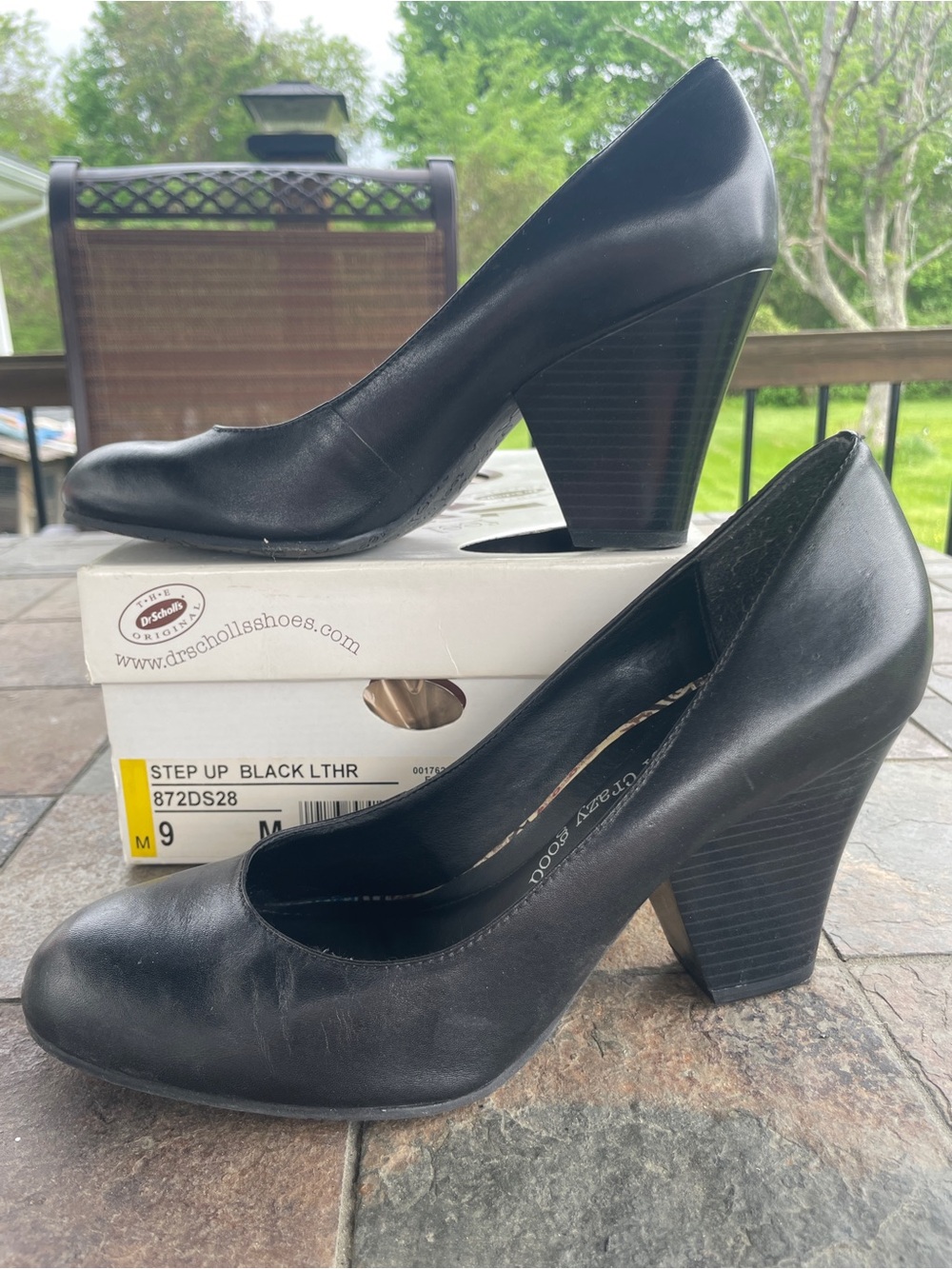 Dr. Scholl's Black Leather Stacked Block Heel Pumps